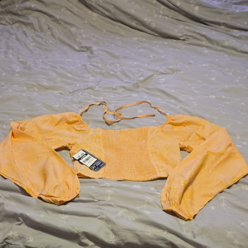 Sale, 3 For $40 Orange Smocked Off-Shoulder Top Cropped.